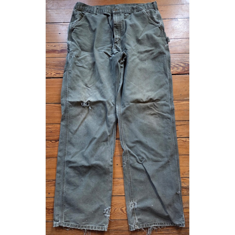 Vintage Carhartt Moss Green Duck Canvas Dungaree Fit Carpenter Pants Distressed